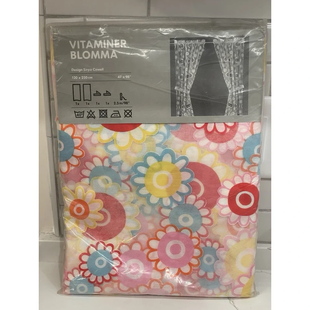 IKEA Vitaminer Blomma Curtains Drapes 2 Panel Set Sheer Floral Retro 47 x 98 New
